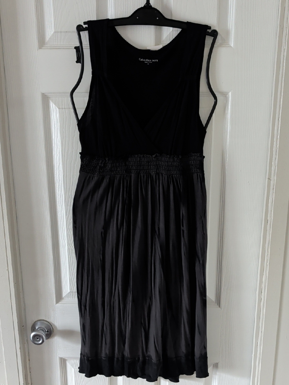 Calvin Klein Black Sleeveless Midi Dress with Shirred Waist